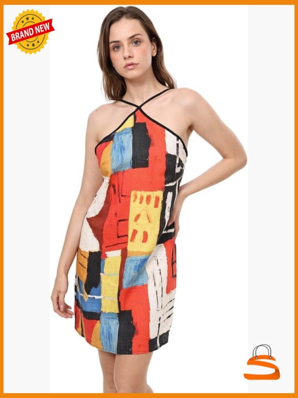100% Linen Halter Sleeveless Short Summer Beach Dress